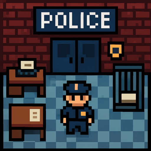 Poilce Station tile 2d pixilated topdown.
In-Game asset.  2d.  High contrast.  No shadows