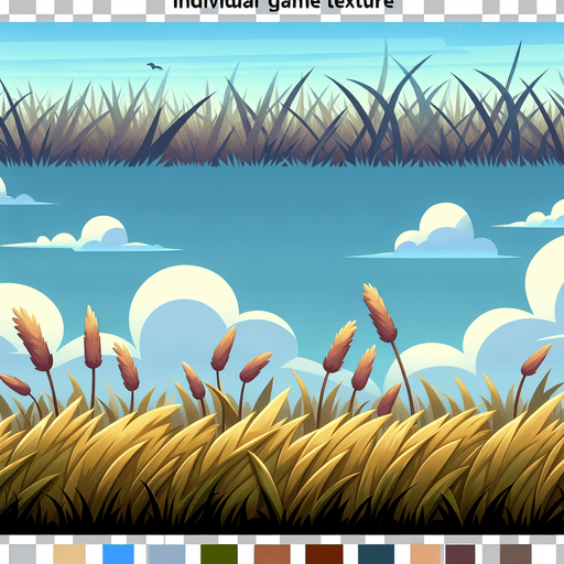 Grass and reeds foreground layer for endless runner.
Single Game Texture. In-Game asset. 2d. Blank background. High contrast. No shadows.
