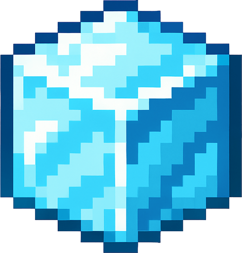 A ice cube pixelated.
In-Game asset.  2d.  High contrast.  No shadows