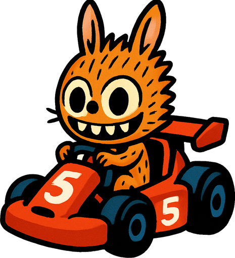 Labubu in kart.
In-Game asset.  2d.  High contrast.  No shadows