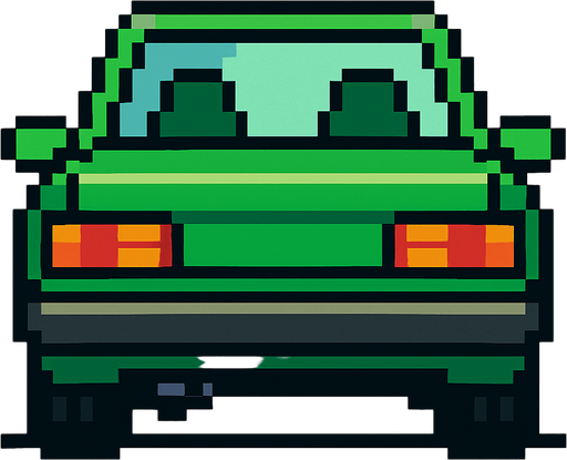 yeşil arkası dönük bir pixel araba ekle.
In-Game asset.  2d.  High contrast.  No shadows