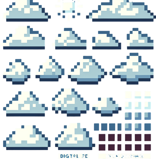 clouds pixelated.
Single Game Texture. In-Game asset. 2d. Blank background. High contrast. No shadows.