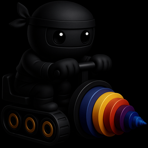 Same image of ninja with dig machine but with different colors. HD colors. black ninja