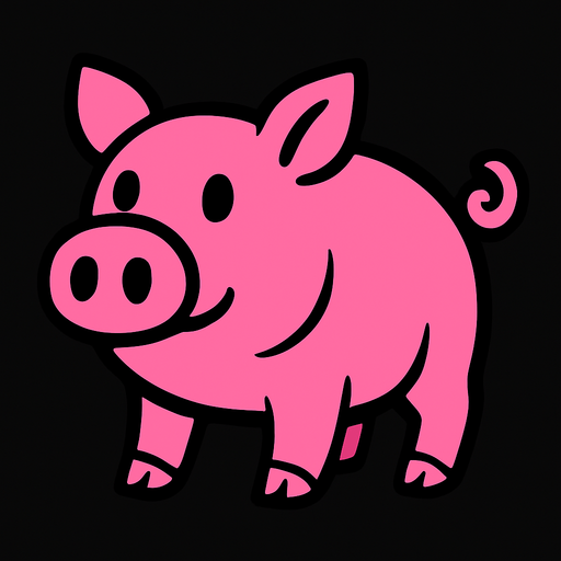 pink pig  with black background.
In-Game asset.  2d.  High contrast.  No shadows