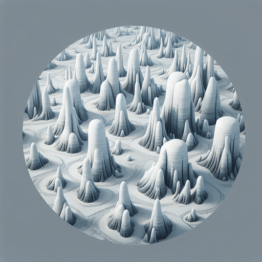 Arctic pingos.
Single Game Texture. In-Game asset. 2d. Blank background. High contrast. No shadows.