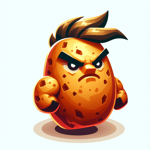 A heroic potato.
Single Game Texture. In-Game asset. 2d. Blank background. High contrast. No shadows.