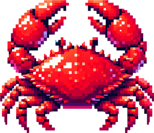 15 bit image red crab.
Single Game Texture.  In-Game asset.  2d.  Blank background.  High contrast.  No shadows