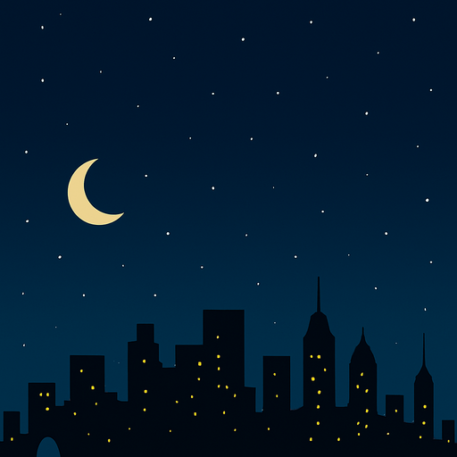 Make this picture with more night sky above the city skyline