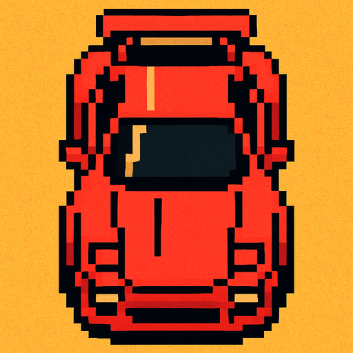 un carro rojo deportivo con la perspectiva hacia arriba.
In-Game asset.  2d.  High contrast.  No shadows hecho con pixeles