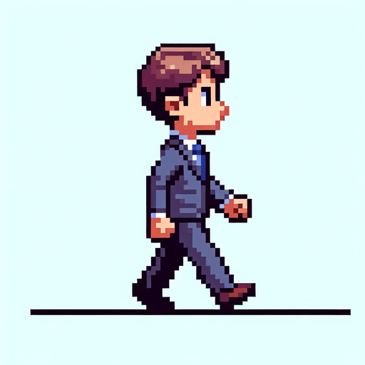 8-bit. cartoon. fancy office person. walking from the side. in game asset. Single Game Texture. In-Game asset. 2d. Blank background. High contrast. No shadows.