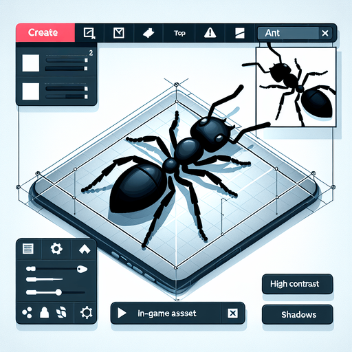 topdown 2d ant, blank background, no shadows.
Single Game Texture.  In-Game asset.  2d.  Blank background.  High contrast.  No shadows
