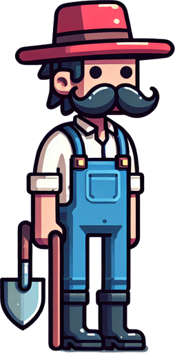 farmer mario . Single 2D Mario Character. In-Game asset. 2d. Blank background.