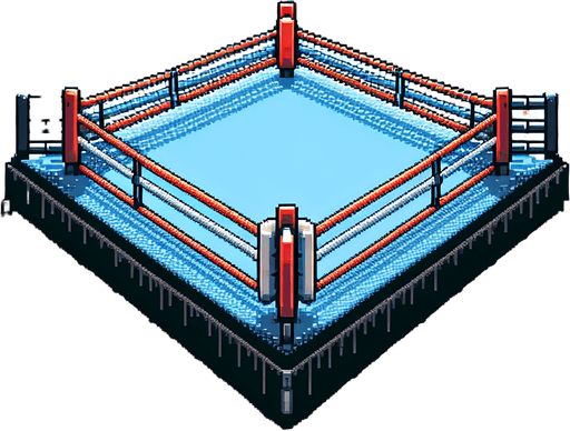 pixel art view from inside boxing ring, floor near middle of image
Single Game Texture. In-Game asset. 2d. Blank background. High contrast. No shadows.