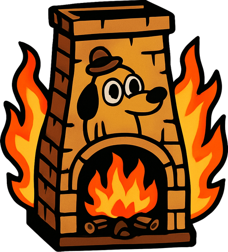 "'This Is Fine' Fire Pit": A tower resembling the "This is Fine" dog meme..
In-Game asset.  2d.  High contrast.  No shadows