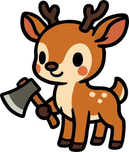 a cute dear with an axe.
In-Game asset.  2d.  High contrast.  No shadows