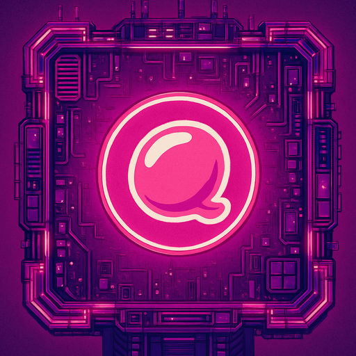 2D Top floor of tower facing the screen to use it as a grid. future. Cyberpunk. abstract. seen from above. HD colors. No Diagonal assets. Pink color. Big logo of a Gum bomb on the middle of it.