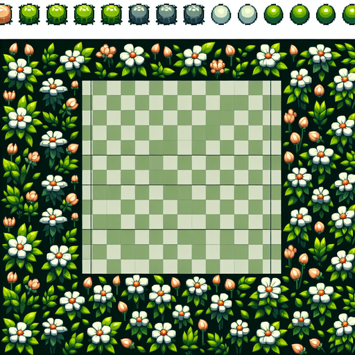 A sprite sheet of flowers with green buds. Overhead view..
Single Game Texture. In-Game asset. 2d. Blank background. High contrast. No shadows.