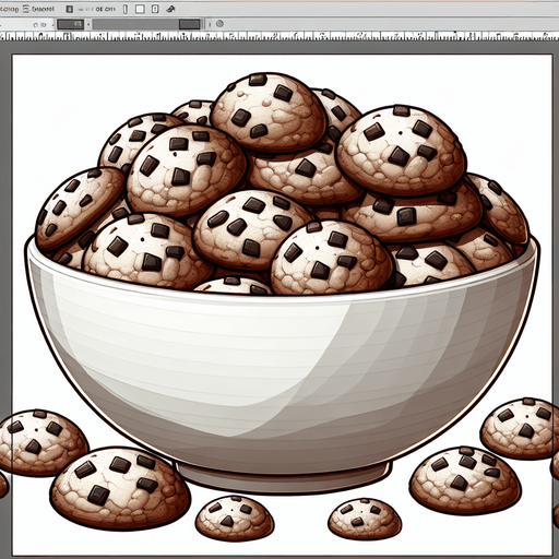 a bowl of cookies.
Single Game Texture. In-Game asset. 2d. Blank background. High contrast. No shadows.