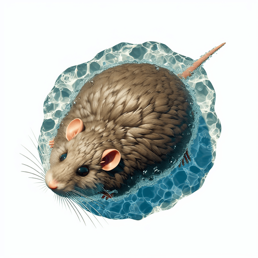 Water rat swimming top down view.
Single Game Texture.  In-Game asset.  2d.  Blank background.  High contrast.  No shadows