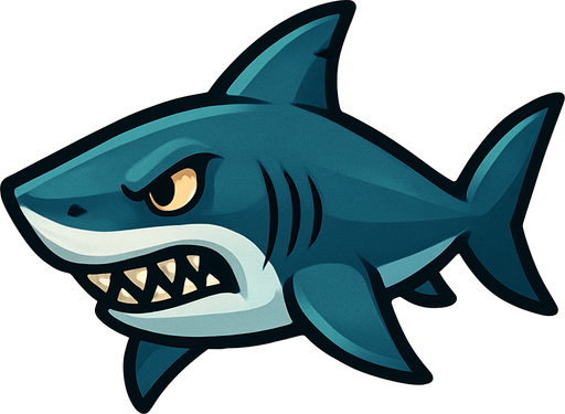 Shark.
Single Game Texture.  In-Game asset.  2d.  Blank background.  High contrast.  No shadows