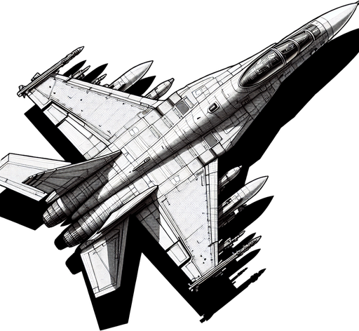 fighter jet.
Single Game Texture. In-Game asset. 2d. Blank background. High contrast. No shadows.