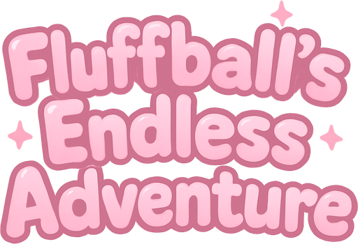 Kawaii, cute, pink logo for 'Fluffball's Endless Adventure'. The design should feature a whimsical, bubbly, and rounded font for the text, with soft, sweet aesthetics and subtle playful elements integrated into the typography itself (e.g., tiny sparkles, soft gradients, or a slight bouncy feel to the letters). No character or drawing should be included, only the stylized text..
In-Game asset.  2d.  High contrast.  No shadows