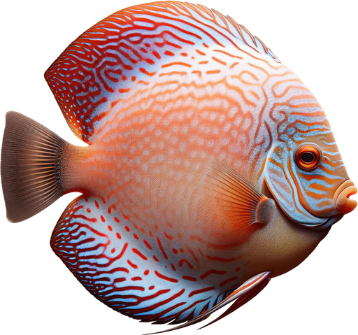 a realistic discusFish.
Single Game Texture. In-Game asset. 2d. Blank background. High contrast. No shadows.