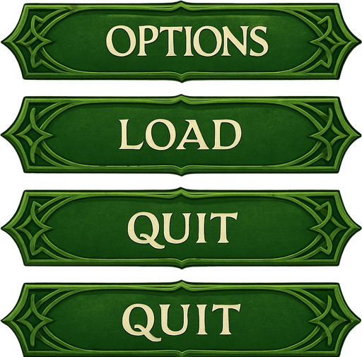 LOTR style buttons with more green color. 1600x230.
In-Game asset.  2d.  High contrast.  No shadows