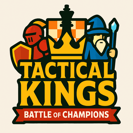 Create a logo for this game based on this description:

Title: "Tactical Kings: Battle of Champions"
A fantasy-themed, chess-inspired strategy game where players control unique units with predefined attack zones. Victory comes from eliminating the opponent’s King by strategically positioning characters on a 5x10 grid..
In-Game asset.  2d.  High contrast.  No shadows
