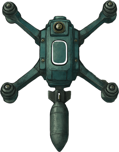 Bomber Drone with spinning rotors, from top view.