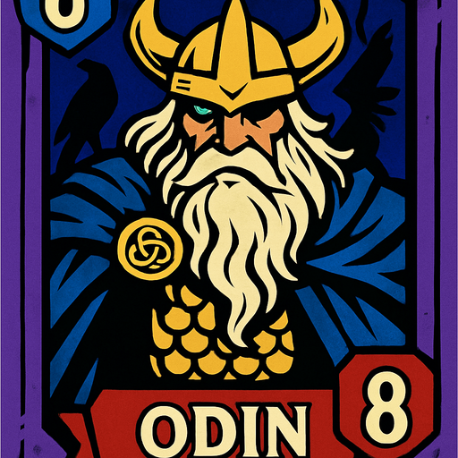 odin god card.
In-Game asset.  2d.  High contrast.  No shadows