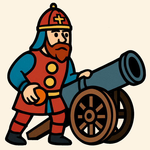Animasyon çizgi dizi tarzında bizans topçusu.
In-Game asset.  2d.  High contrast.  No shadows