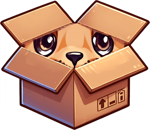 cute Chibi ginger cat look from the box into the camera. Cheeky, happy. Dark Brown eyes