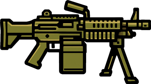 machine gun.
In-Game asset.  2d.  High contrast.  No shadows