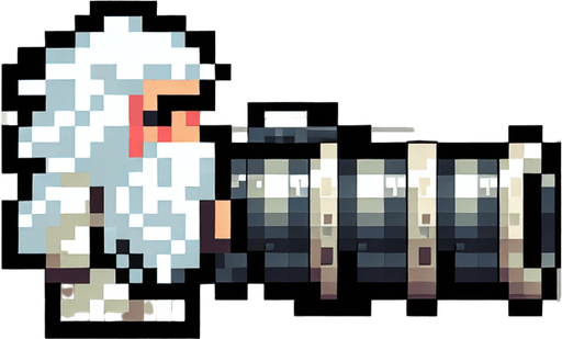 a top view of a 16 bit sprite santa with a bazooka Single Game Texture. In-Game asset. 2d. Blank background. High contrast. No shadows.