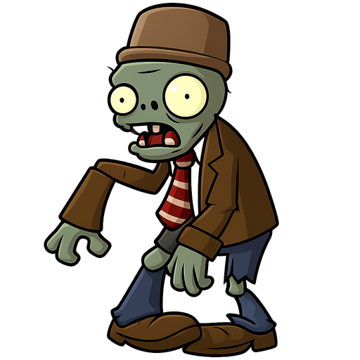 un zombie de pvz. No background. Transparent background. Blank background. No shadows. 2d. In-Game asset. flat