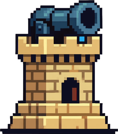 topçu kule pixel art.
In-Game asset.  2d.  High contrast.  No shadows
