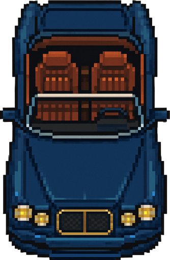 bird's eye view luxury convertible car.
In-Game asset.  2d.  High contrast.  No shadows. pixel art