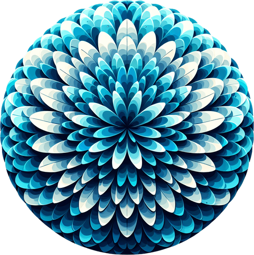 A round cyan and blue flower. Top down view.
Single Game Texture. In-Game asset. 2d. Blank background. High contrast. No shadows.