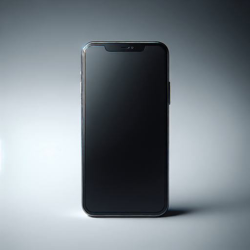 Photorealistic iphone smartphone with full blackscreen, front view.
