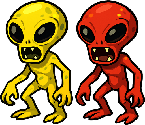 Yellow or red or both Alien transparent background.
In-Game asset.  2d.  High contrast.  No shadows