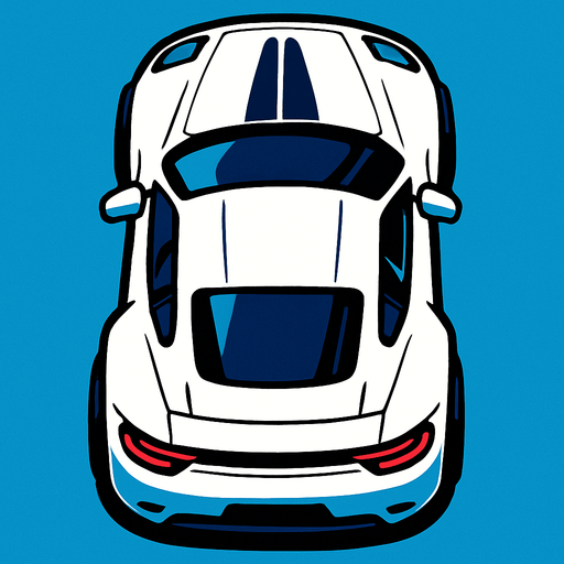 white sports car arcade top view.
In-Game asset.  2d.  High contrast.  No shadows