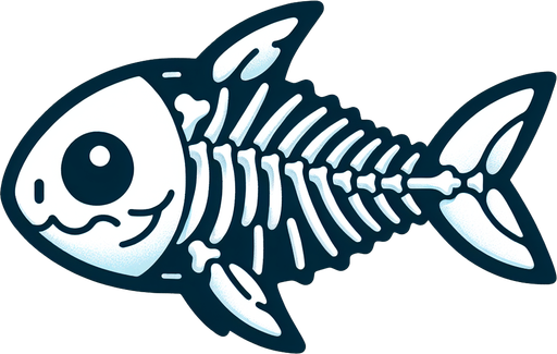 Very minimalist skeleton of a fish with a fin and cute shark head.