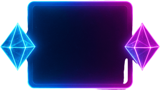 Neon cyberpunk rectangular empty outline flat two crystals hologram 2 glowing Diamonds on each side symmetrical selection highlight overlay