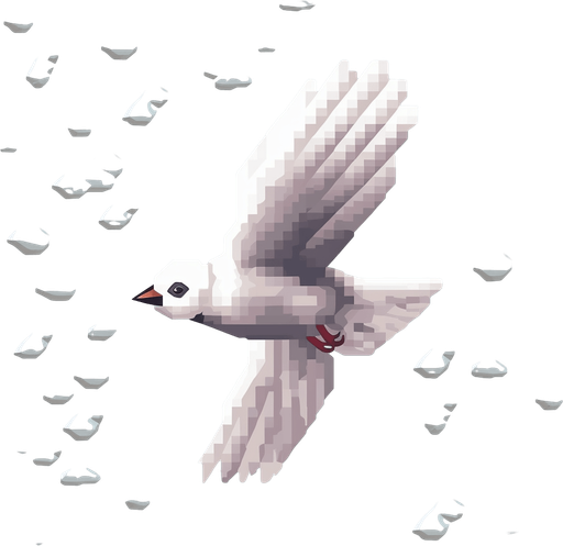 Rectangular bird. Flying right
Game Texture. In-Game asset. 2d. Pixelart. White background. Blank background. Low detail. High contrast.