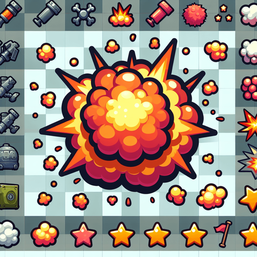 explosion toony.
Single Game Texture. In-Game asset. 2d. Blank background. High contrast. No shadows.