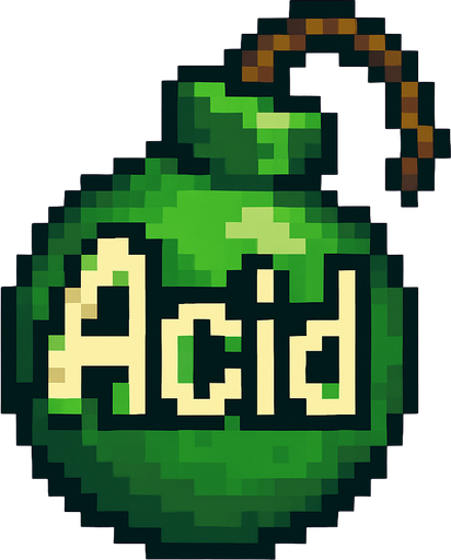 a green bomb (pixel art) writes "Acid" on it.
In-Game asset.  2d.  High contrast.  No shadows