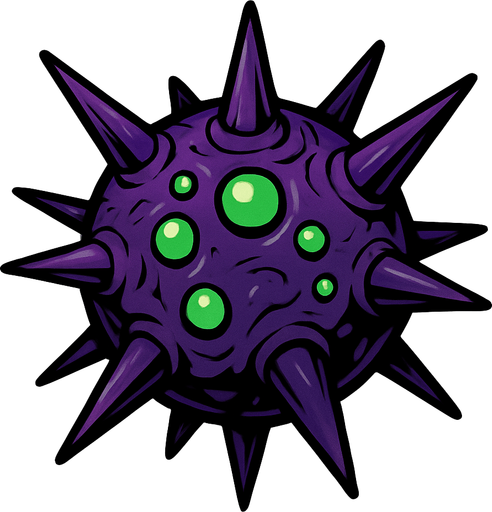 An alien space mine that has spikes.
In-Game asset.  2d.  High contrast.  No shadows