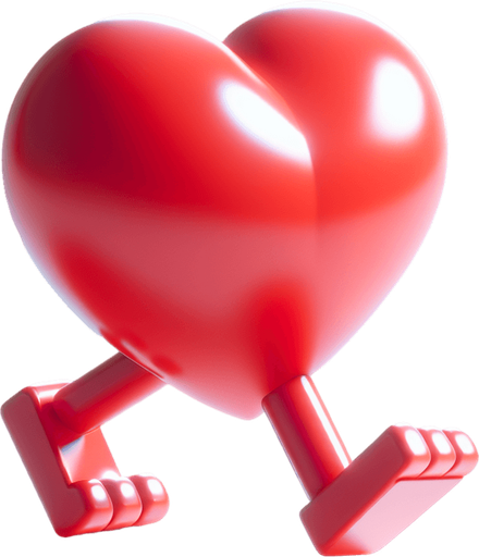 ayakları olan animasyon bir kalp.
Single Game Texture. In-Game asset. 2d. Blank background. High contrast. No shadows.