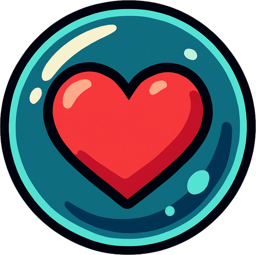 a heart inside a glass bubble.
In-Game asset.  2d.  High contrast.  No shadows